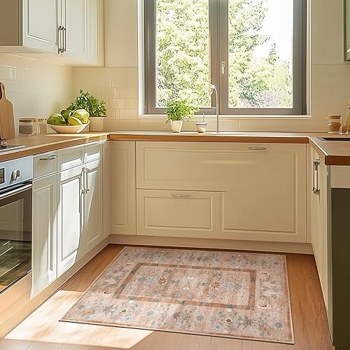 Miniatura 165 de jinchan Alfombra de área lavable de 2 x 3, alfombra vintage floral para puerta de interior, con antideslizante, alfombra pequeña de pelo bajo