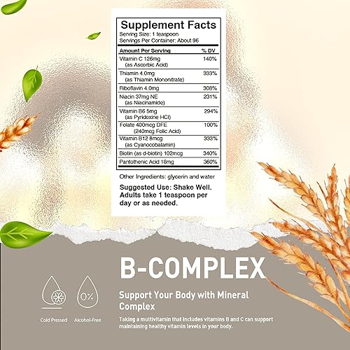 Miniatura 2 de HoneyCombs Gotas de complejo de vitamina B – Suplemento líquido con vitamina B1, B2, B3, B5, B6, B7, B9, B12 y vitamina C – Vitaminas del complejo