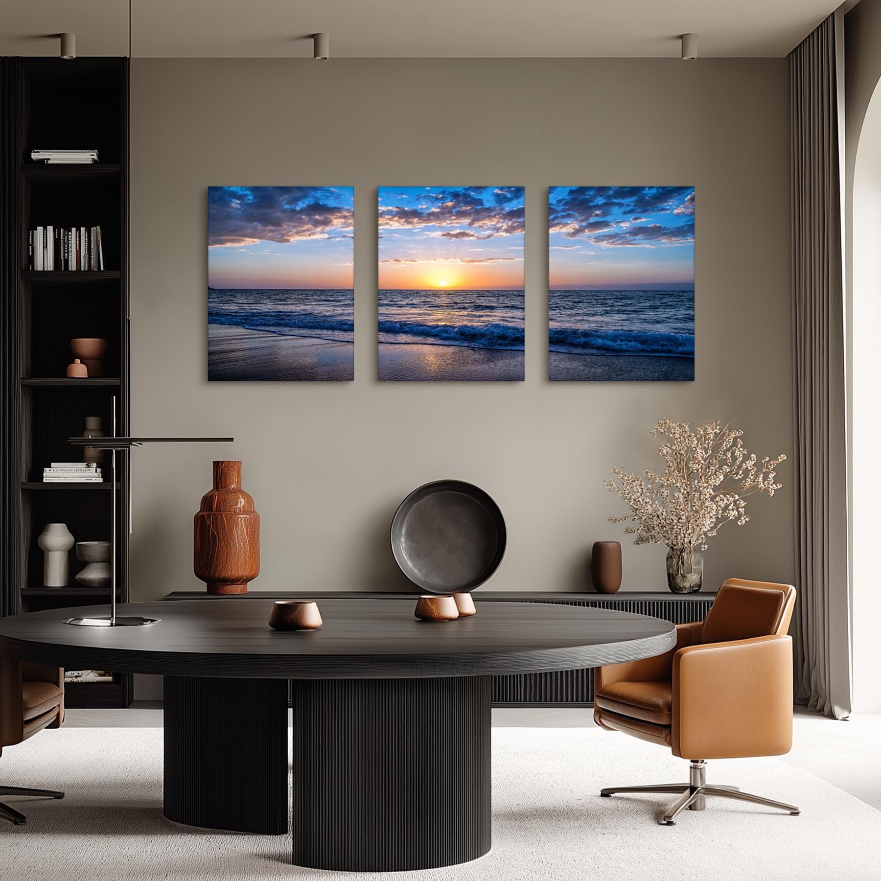 hyidecorart Quadro Moderno Soggiorno, 3 Pezzi Quadri Spiaggia Tramonto Stampe Su Tela, Decorazioni Camera Da Letto Bagno Cucina Ufficio Sala Da Pranzo Bar