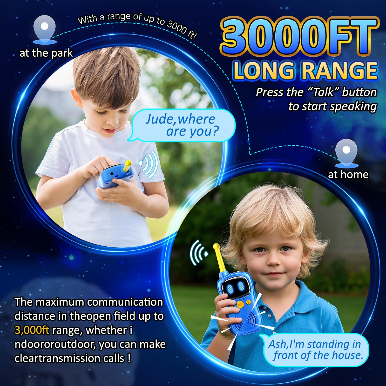 Walkie Talkies de astronauta, rango de conversación de 3000 pies, juguetes de robots para niños, paquete de 2, juguetes espaciales, regalos de cumpleaños para 3, 4, 5, 6, 7, 8, 9, 10 años, regalo 4