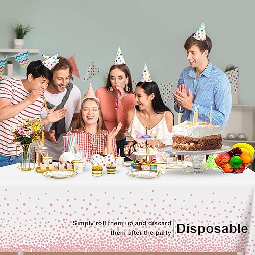 Miniatura 4 de 2 Pack White and Pink Dot Tablecloth, Pink Plastic Table Cloths for Parties Disposable, 54x108 in Waterproof Rectangular Camping Tablecloth for