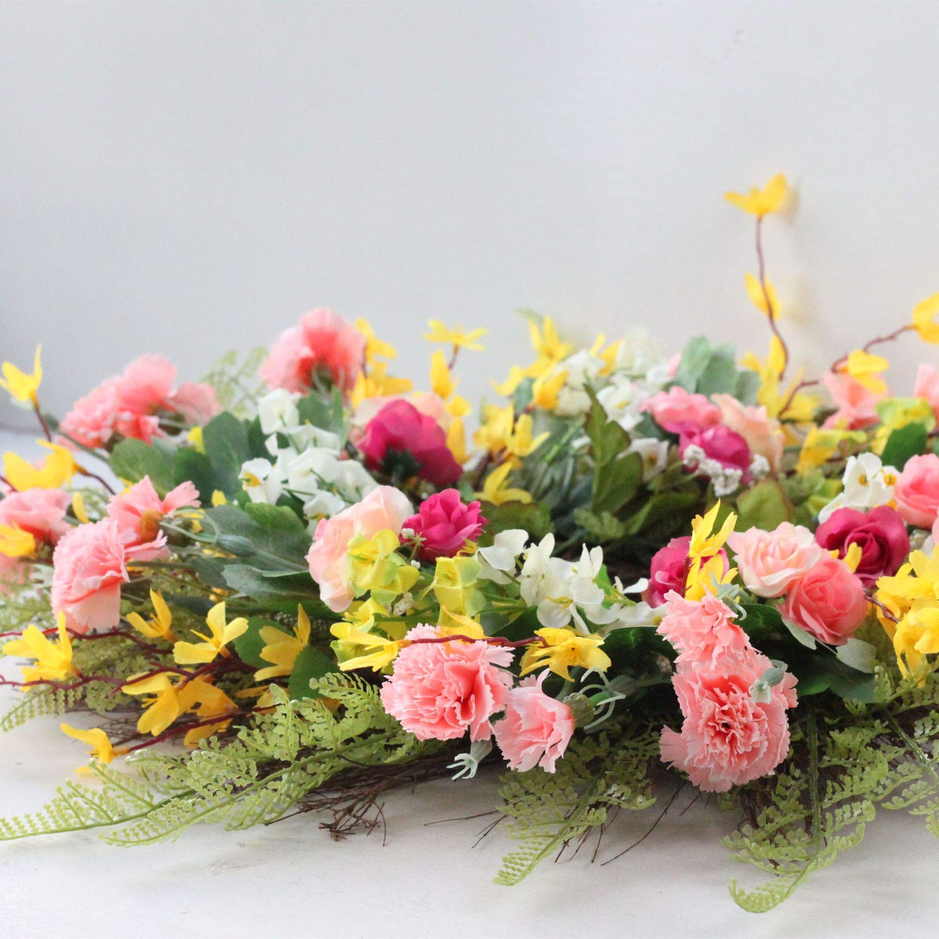 Cratone 60cm Künstliche Türkranz Seidenblumen Kunstblumen Türkranz Wandkranz Deko Kranz Handgefertigt Blumenkranz Frühling Sommer Ganzjährige Kranz für Hochzeit Party