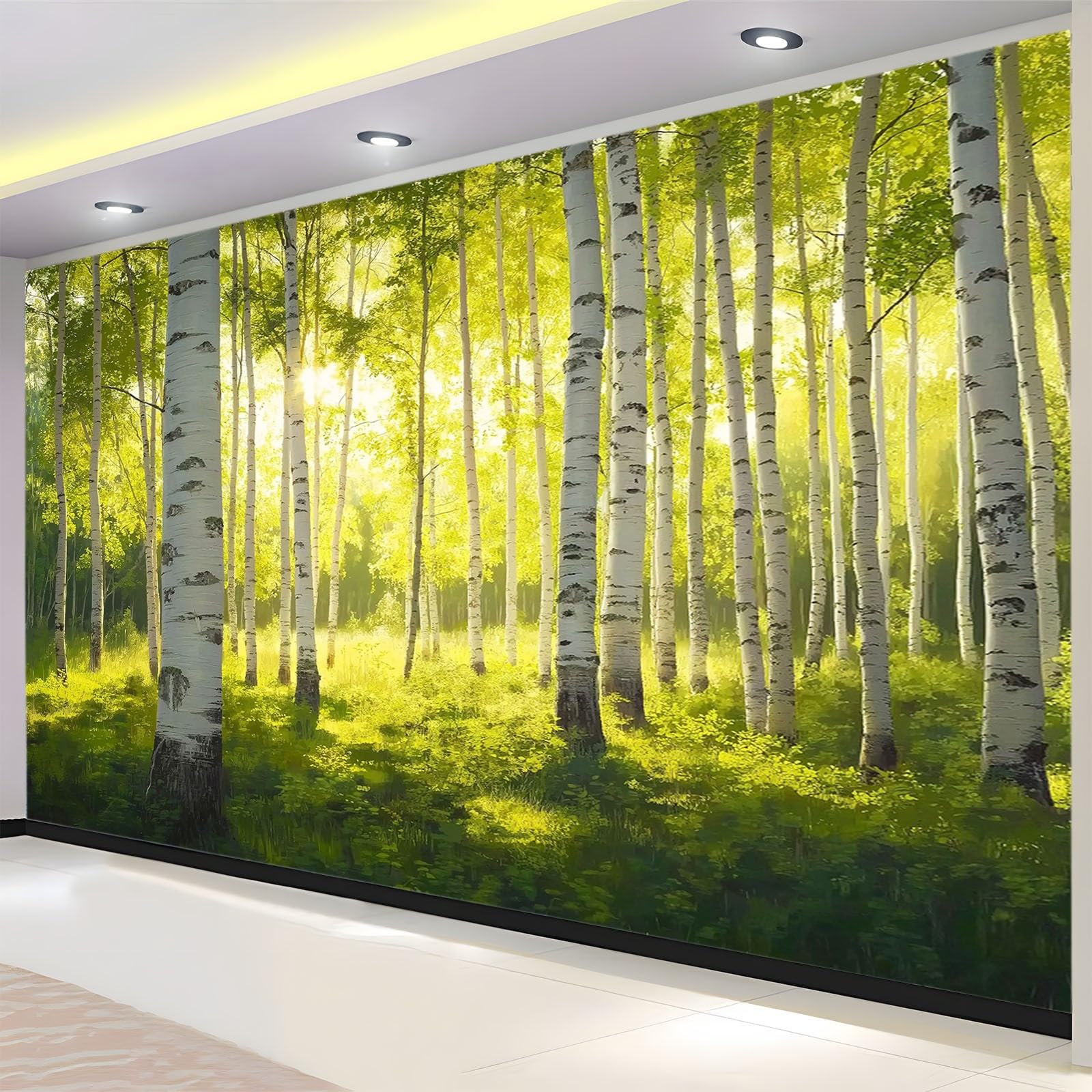 Fototapety Salon Naturalny Krajobraz Las Brzozowy Słońce 350 x 256 cm Fototapety 3D Włóknina Fototapety Dekoracyjne Fototapety Sypialnia Biuro Hotel