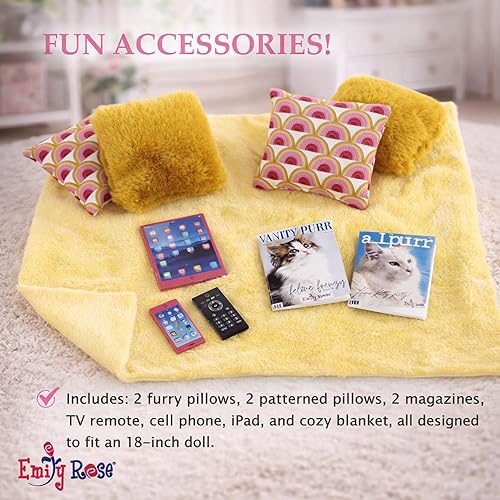 Miniatura 4 de Emily Rose Juego completo de muebles para habitación familiar de muñecas de 18 pulgadas, centro de entretenimiento convertible de 13 piezas con