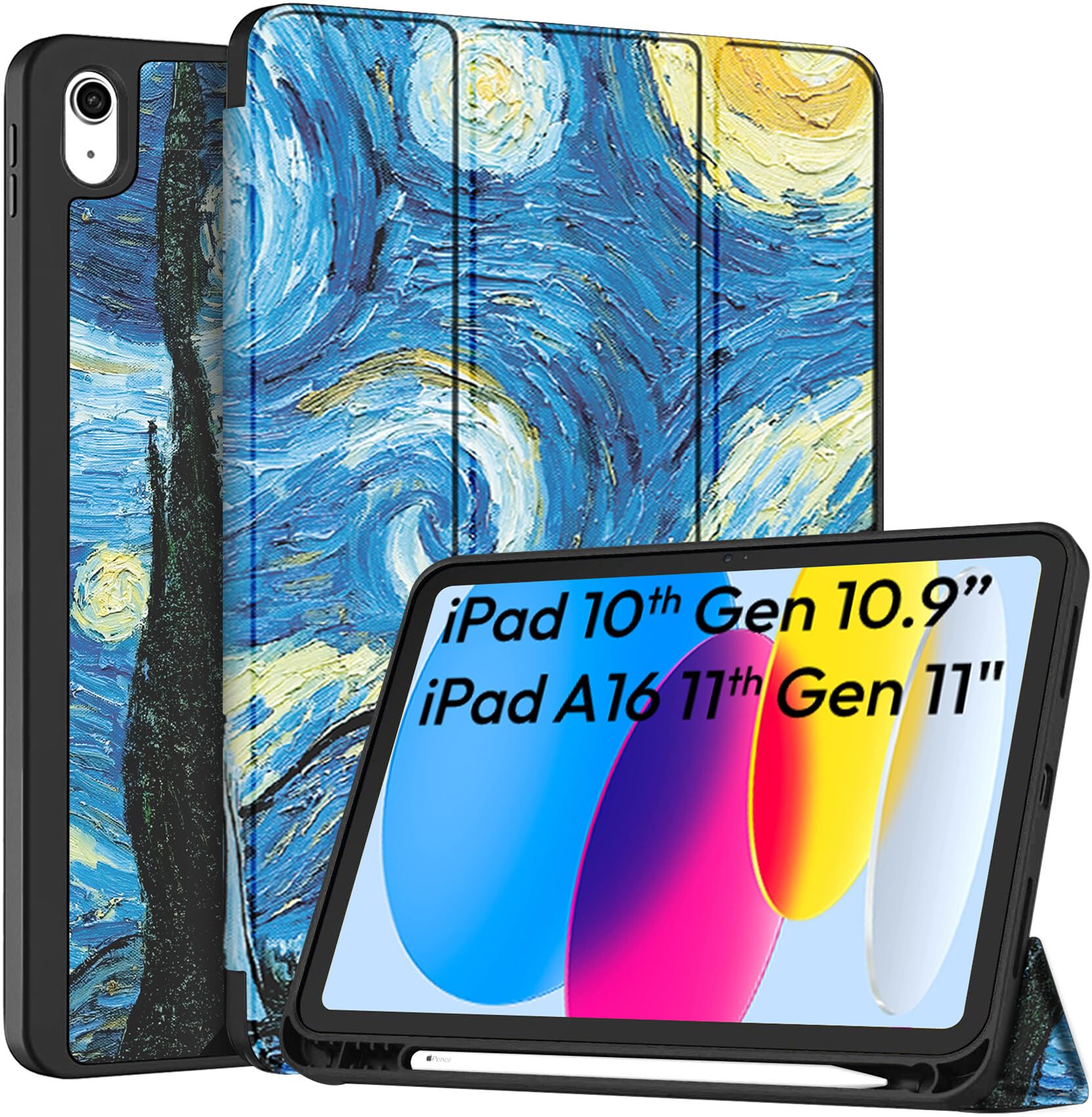 Robustrion Case for iPad 11th Gen (A16) / 10th Generation Cover Case (2025/2022), Smart Flexible Trifold Flip Stand Cover [Pencil Holder] for iPad 10th Gen / 11th Generation [Auto Sleep Wake] - Hippy — Amazon image 11