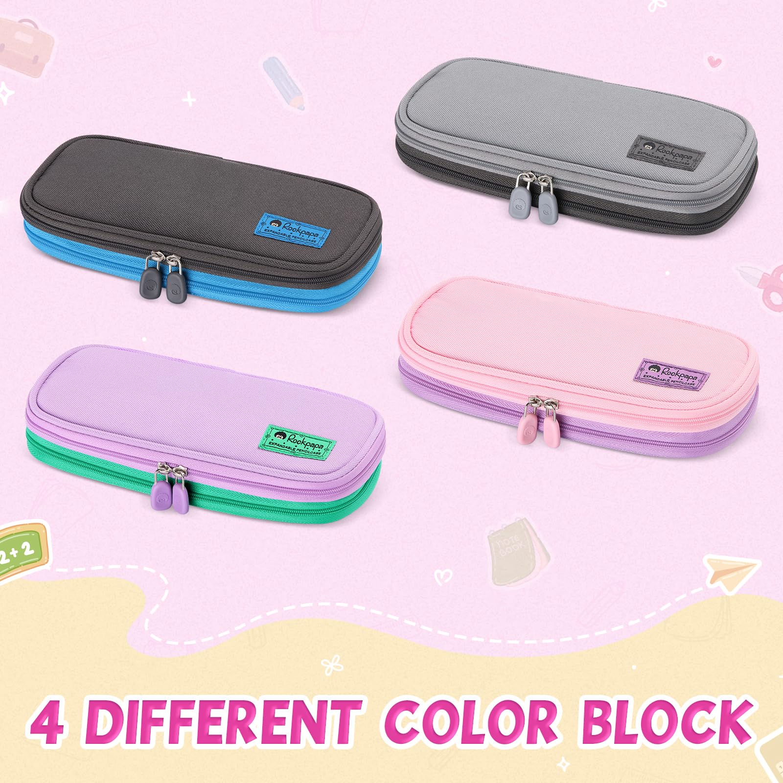 rockpapa Expandable Cute Pencil Case for Girls Aesthetic Pencil Case with Compartments - Image 4