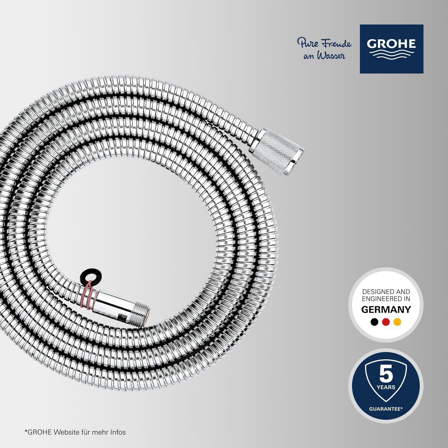 GROHE Vitalioflex, Duschschlauch aus Metall 2,00m (flexibler knickfester Brauseschlauch für die Dusche, druckbeständig, universaler Anschluss, keine Dichtungsringe notwendig), chrom, 22116000