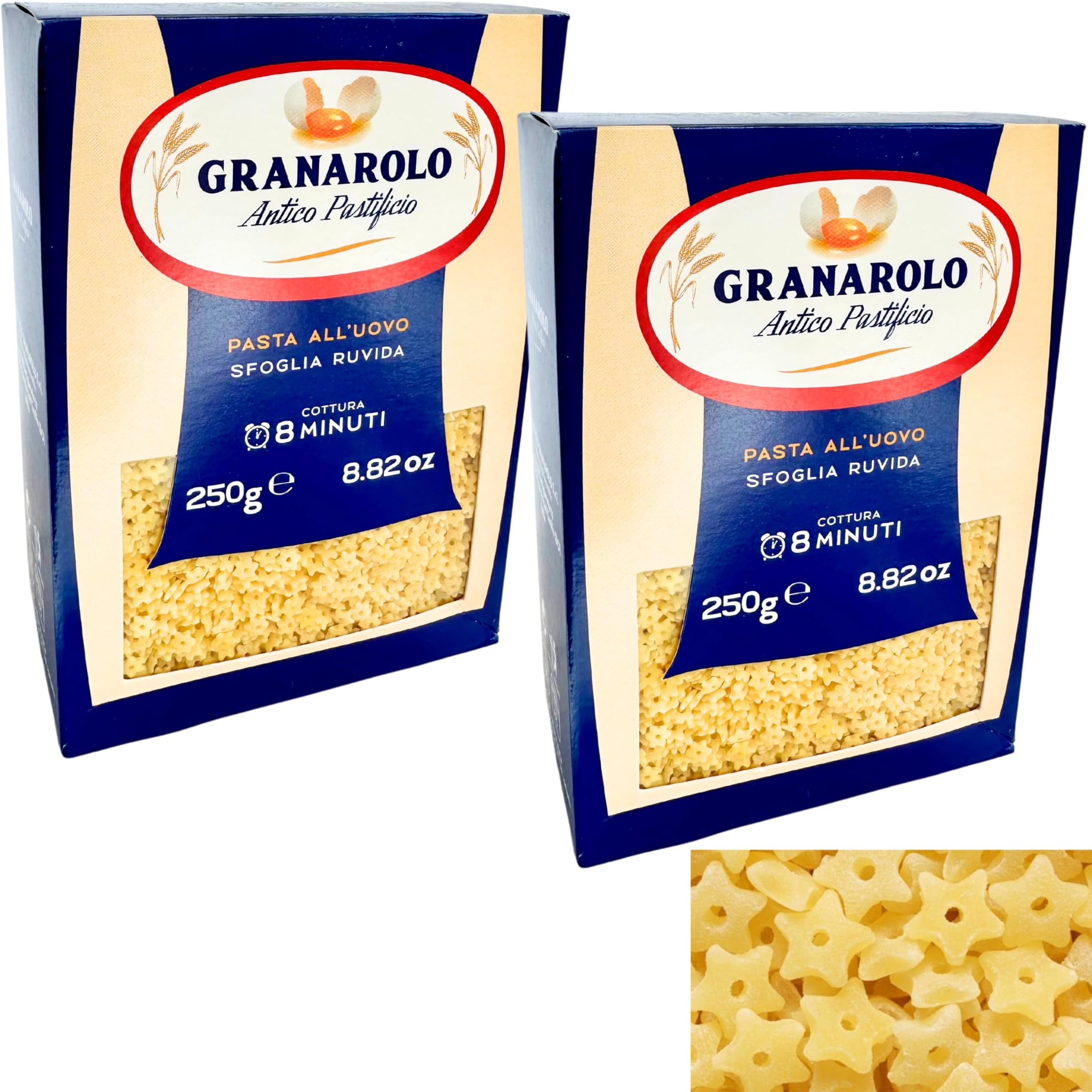 Granarolo Stelline Pasta Stars from Italy 8.82 oz. (250g)(Pack of 2) Pastina - Egg Pasta Stars - Stellini - Similar to Ditalini, Anellini, Anelletti - Tubetti, Rings - For Soup - Pastini