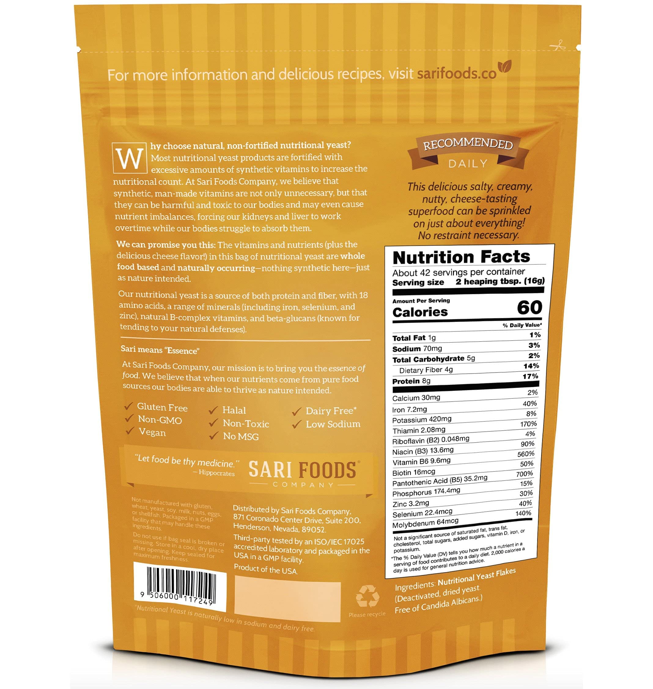 Non Fortified Nutritional Yeast Flakes, Whole Foods Based Protein