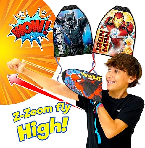 Miniatura 2 de JA-RU Marvel Avengers - Juego de juguete lanzador de cometas con banda de goma (1 planeador de avión), juguetes voladores de pantera negra para