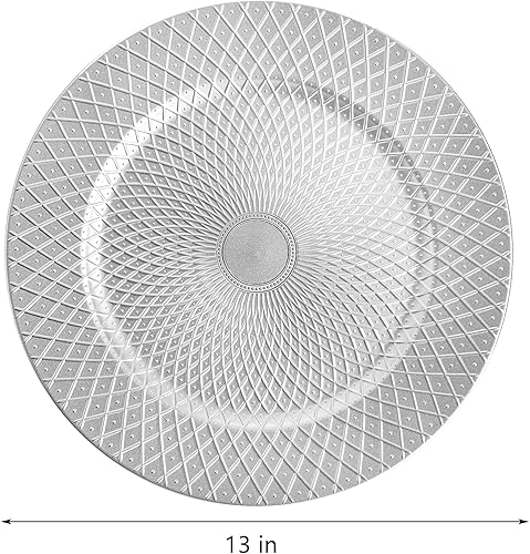 Miniatura 2 de Frcctre Paquete de 12 platos de carga plateados, platos decorativos redondos de plástico de 13 pulgadas, placa de servir reutilizable con patrón de