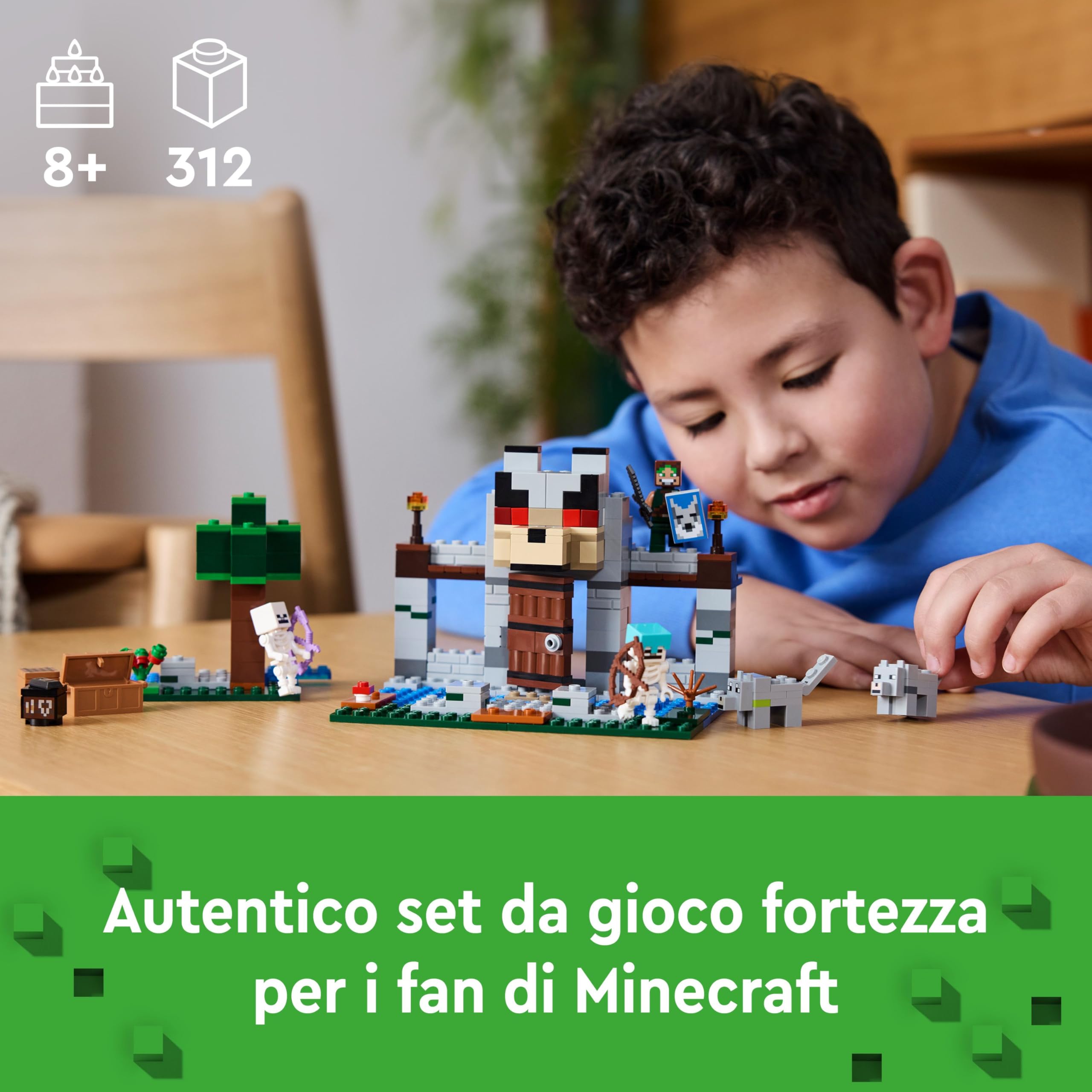 LEGO Minecraft Il Castello del Lupo Giocattolo con Personaggio, 2 Figure di Scheletro, 2 Lupi e Accessori tra cui un Tavolo da Crafting - Regalo per Gamer, Bambini e Bambine da 8 Anni - 21261