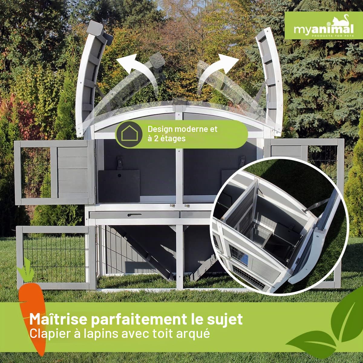 Miweba Clapier my animal MH-33 XXL Maison à Deux étages - Cage à Lapin - Bois de pin - Multifonctionnel - Résistant à l'hiver - 2 Niveaux