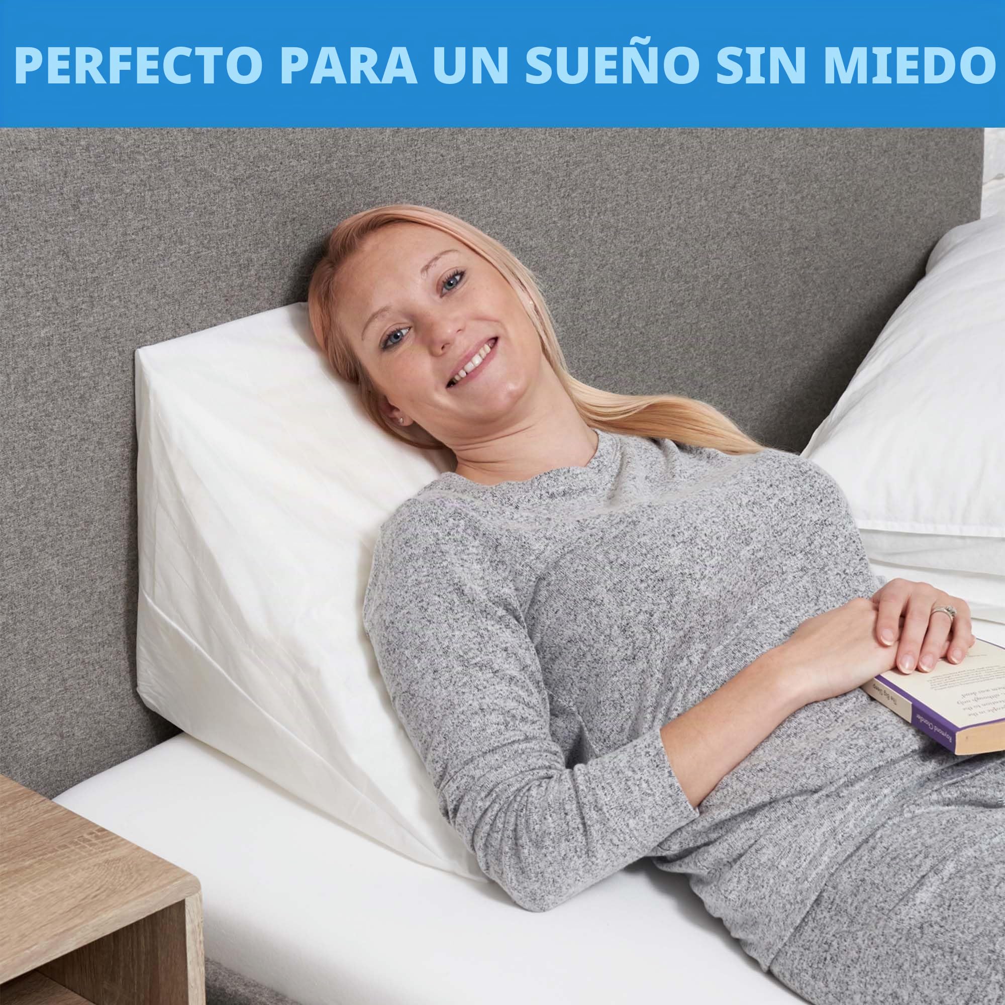 Cojin Cuña para Respaldo en Cama - Almohada de Soporte: Apoyo para la Espalda, Piernas Rodillas - Ideal para Cuando está Leyendo, también Ayuda con el Reflujo Ácido - Hecha en Portugal