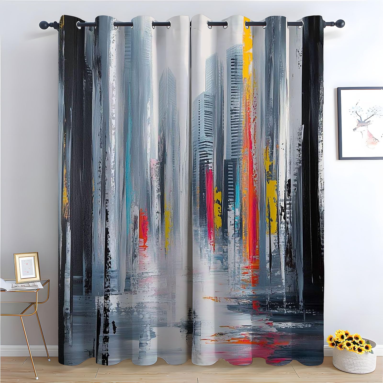 WQBQKKX Plant Curtains Window Modern Eyelet Curtain Botanical Thermal Insulated Noise Reducing Drapes Window Treatment-42 W x 84" L (Pack of 2)