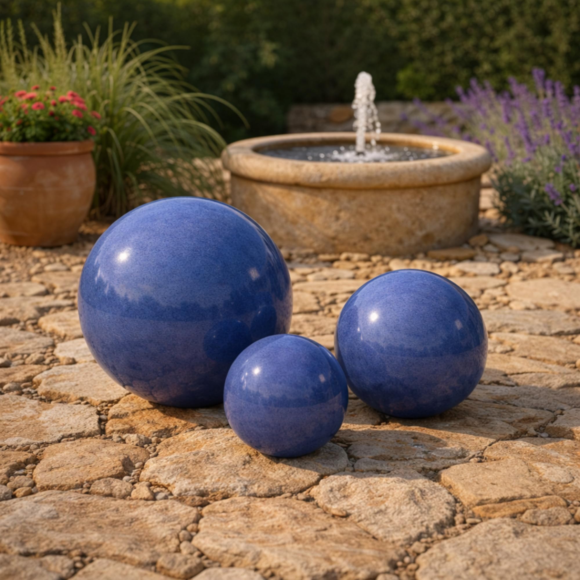 Boule de jardin en céramique - 20 cm - Décoration de jardin - En grès céramique robuste - Résistante au gel et aux intempéries - Bleu