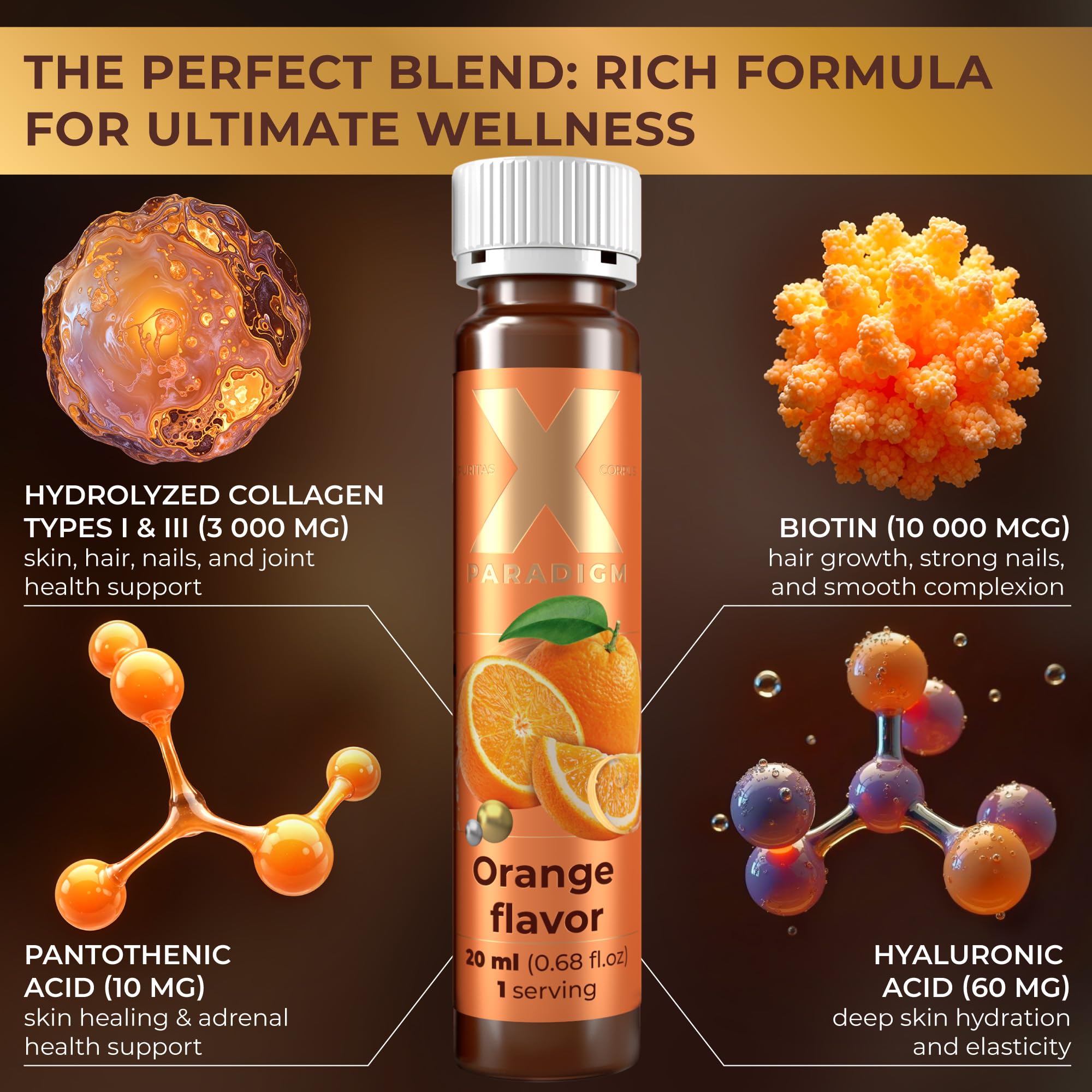 Liquid Collagen Peptides with Biotin & Hyaluronic Acid, Orange flavor — Amazon image 2