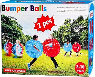 SUNSHINEMALL 2 PC Bumper Balls, Inflatable Body Bubble Ball Sumo Bumper Bopper Toys, Heavy Duty Durable PVC Vinyl Kids Adults Physical Outdoor Active Play (36inch, 2pcs red+Blue)