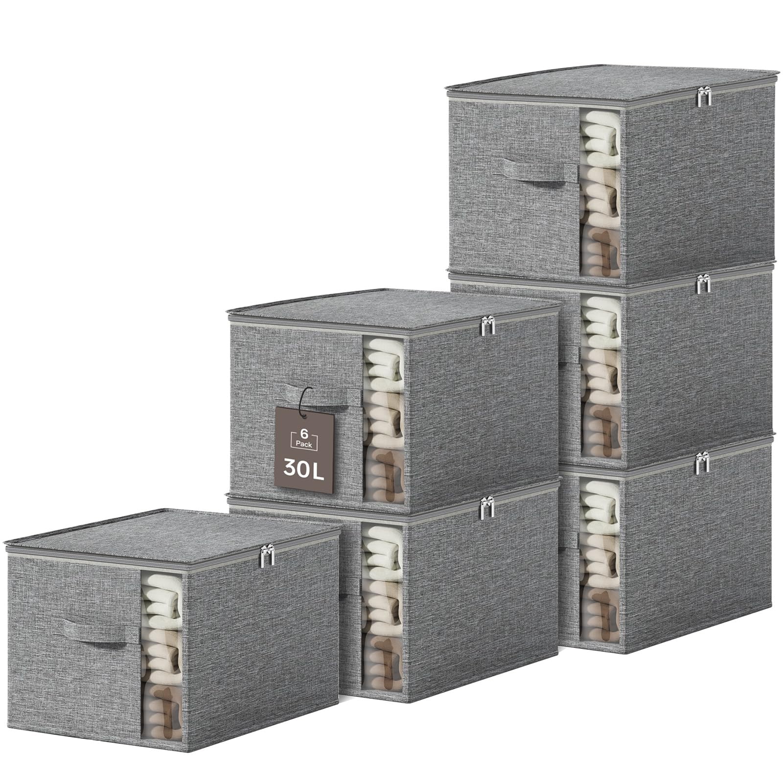 Clothes Storage Bins with Sturdy Frames, Foldable Fabric Clothing Organizer Box for Moving, Sweater Storage Cube with Lids and Zipper, Linen Closet Storage Bags for Blankets, Clothes, Sheet