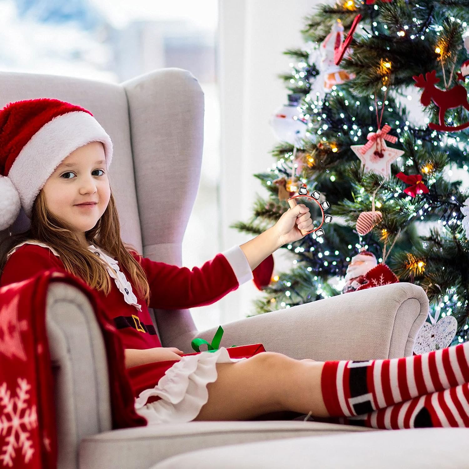 5 Pieces Christmas Hand Jingle Bells Red Wooden Handle Bells Jingle Shaker Sleigh Bell Christmas Shaker Bell Rattle Musical Bell Instruments for Christmas Birthday Party Decoration : Musical Instruments