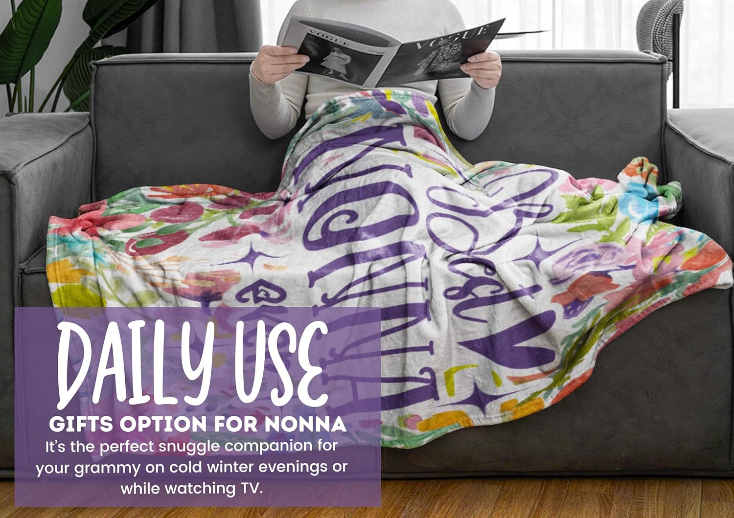 InnoBeta Nonna Gifts for Grandma, Grandma Gifts for Nonna, Flannel Throw Blankets on Mother's Day, Christmas, Birthday, 50" x 65", Flowers - Image 7