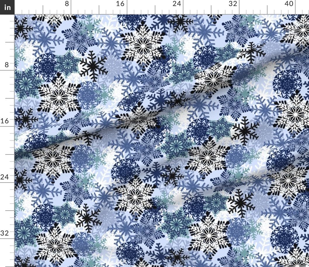 Spoonflower Fabric - Snowflake Ice Blue Snowflakes Winter Holidays Holiday Printed on Petal Signature Cotton Fabric by The Yard - Sewing Quilting Apparel Crafts Decor