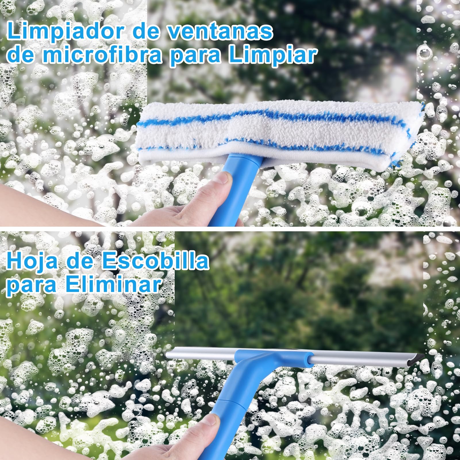 Mitclear Combo de Limpieza de Ventanas(30cm), Limpiacristales de Silicona y Limpiaparabrisas de Microfibra, Limpiador de Ventanas Profesional para Baño, Ducha, Coche, Espejo