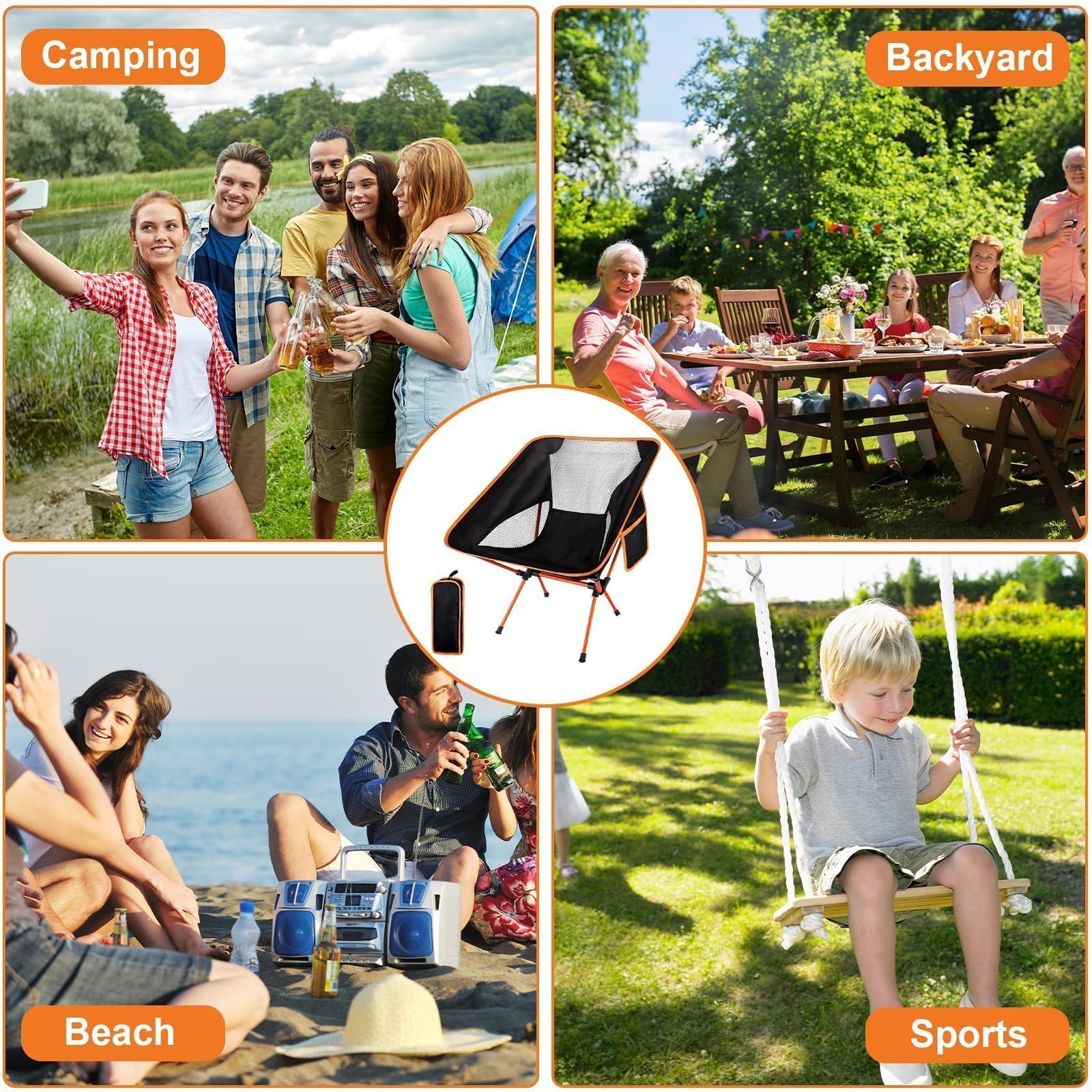 UCAMP Sedia Campeggio Pieghevole Con Borsa da Trasporto, Compatta da Esterno, Portatile, Tragbarer Campingstuhl für Picknick