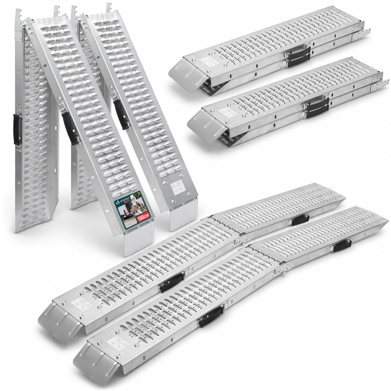 Vounot Set Of 2 Folding Loading Ramps 180Cm Heavy Duty 400 Kg Max Loading 6973424413159