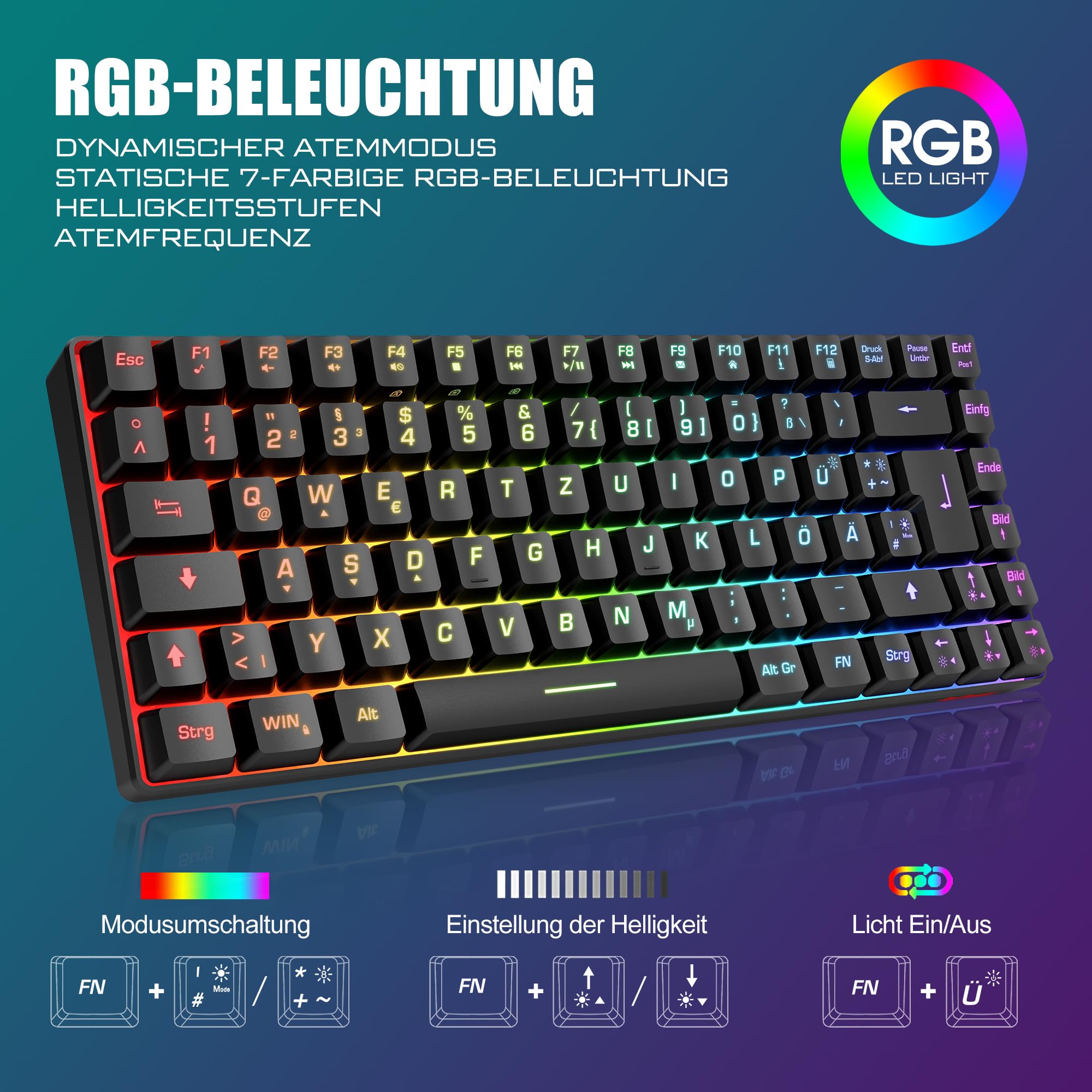 RedThunder 75% Kabelloses Gaming Tastatur und Maus Set, QWERTZ DE Layout, 85 Tasten TKL Wiederaufladbare Kompakte Tastatur, Ultraleichte 7200DPI-Maus mit Wabenkonstruktion für PC MAC PS5 Xbox Gamer