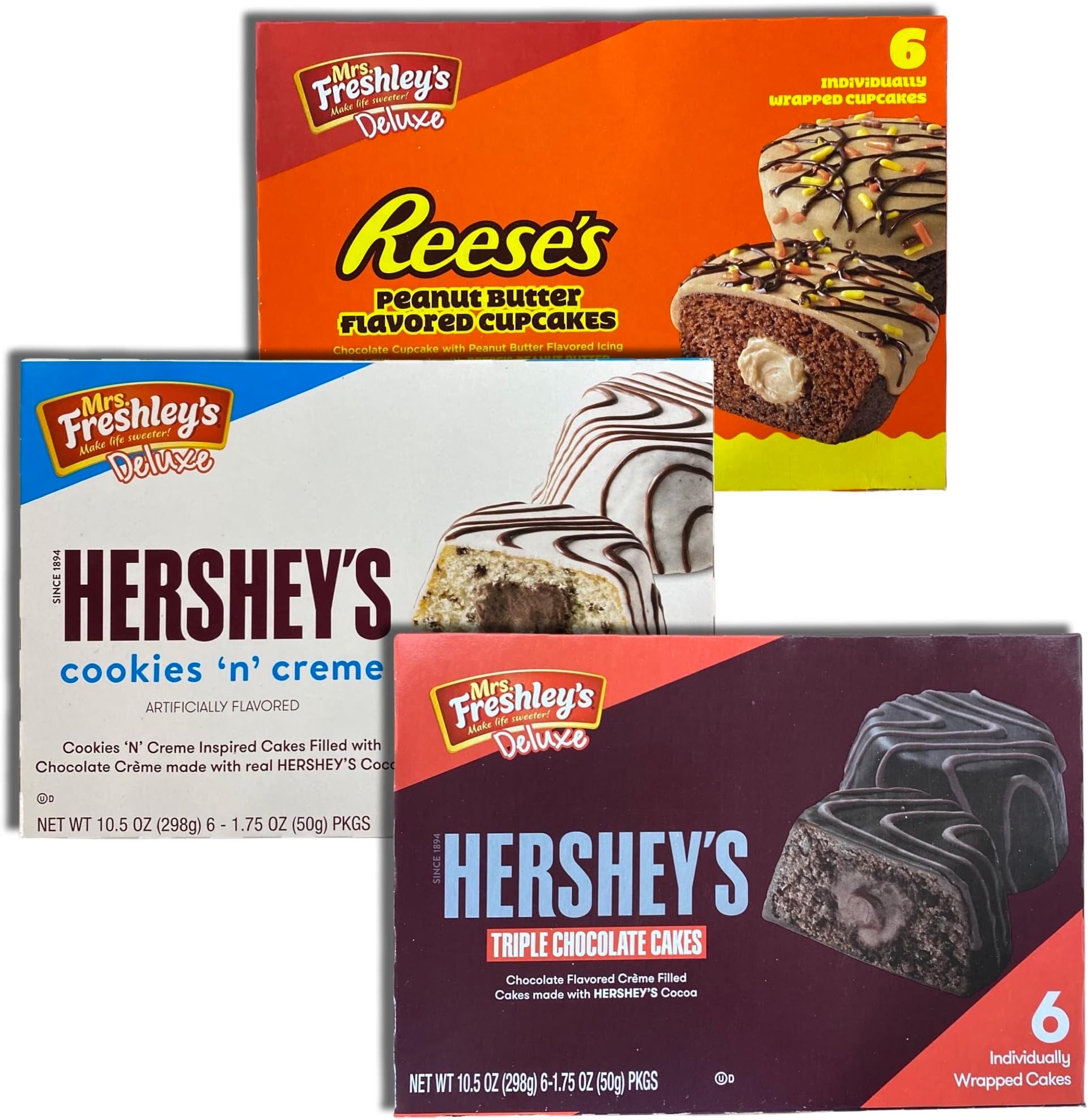 Tribeca Curations | Mrs. Freshley's Snack Cakes Combo Packs Bundled by Tribeca Curations | (Peanut Butter / Cookies n Cream & Chocolate Cakes) 18 Count