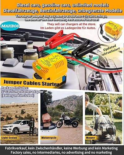 Miniatura 3 de Adaptador de arranque de puente para DeWalt 20V 60V batería cables de salto de coche, hasta 3.5L gasolina o 6.5L motores diésel, 12V portátil