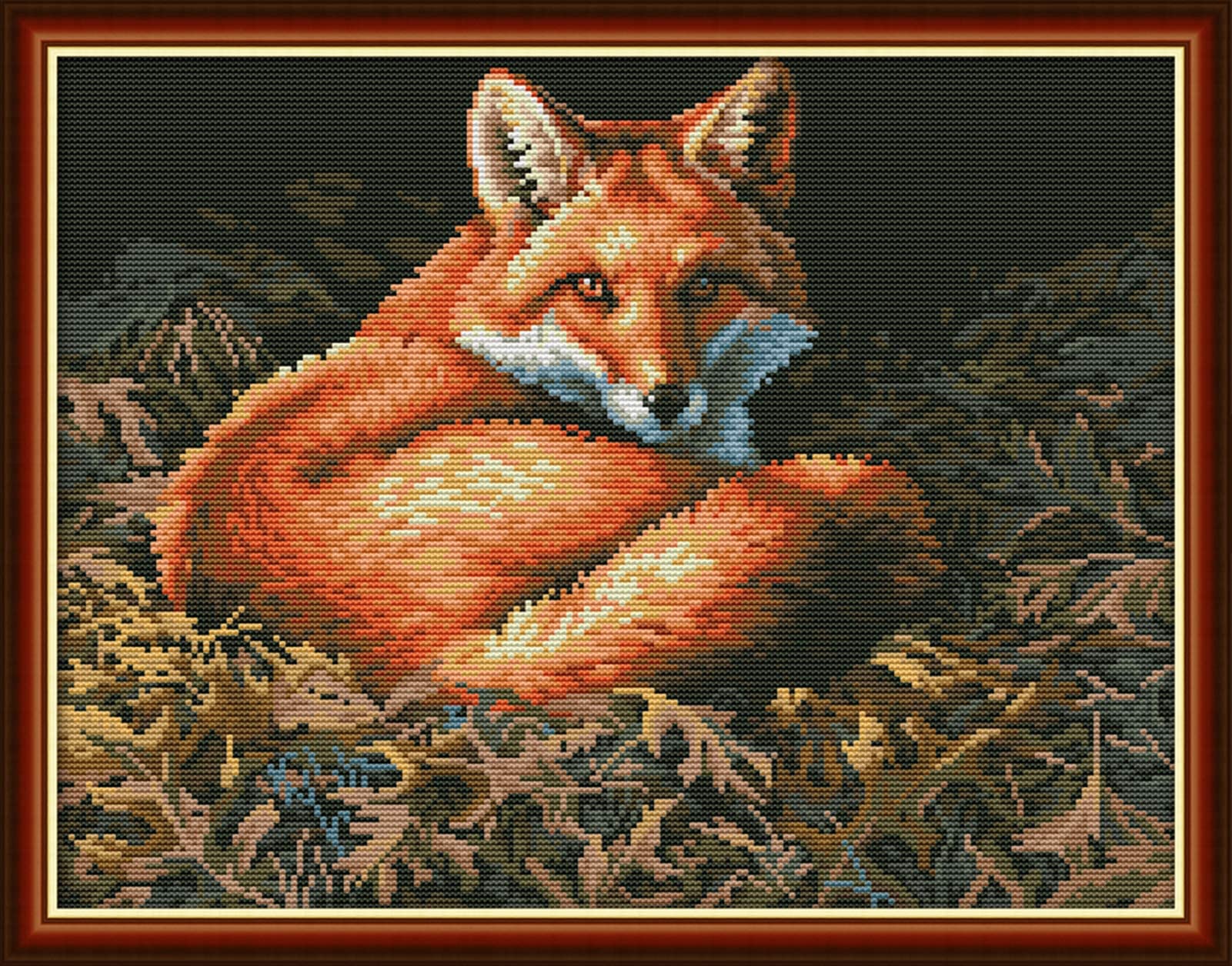 ABEUTY Printed Cross Stitch Kit and Stamped for Adults, Fox Flaming Animals 14 CT Needlework Kit DIY Artwork Home Wall Decoration