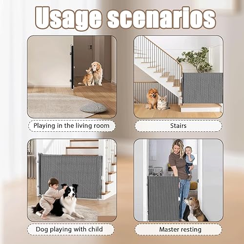 Miniatura 6 de Puertas retráctiles para mascotas, barrera retráctil para mascotas, con dos ganchos y tres ubicaciones, puerta a prueba de perros para cocina,