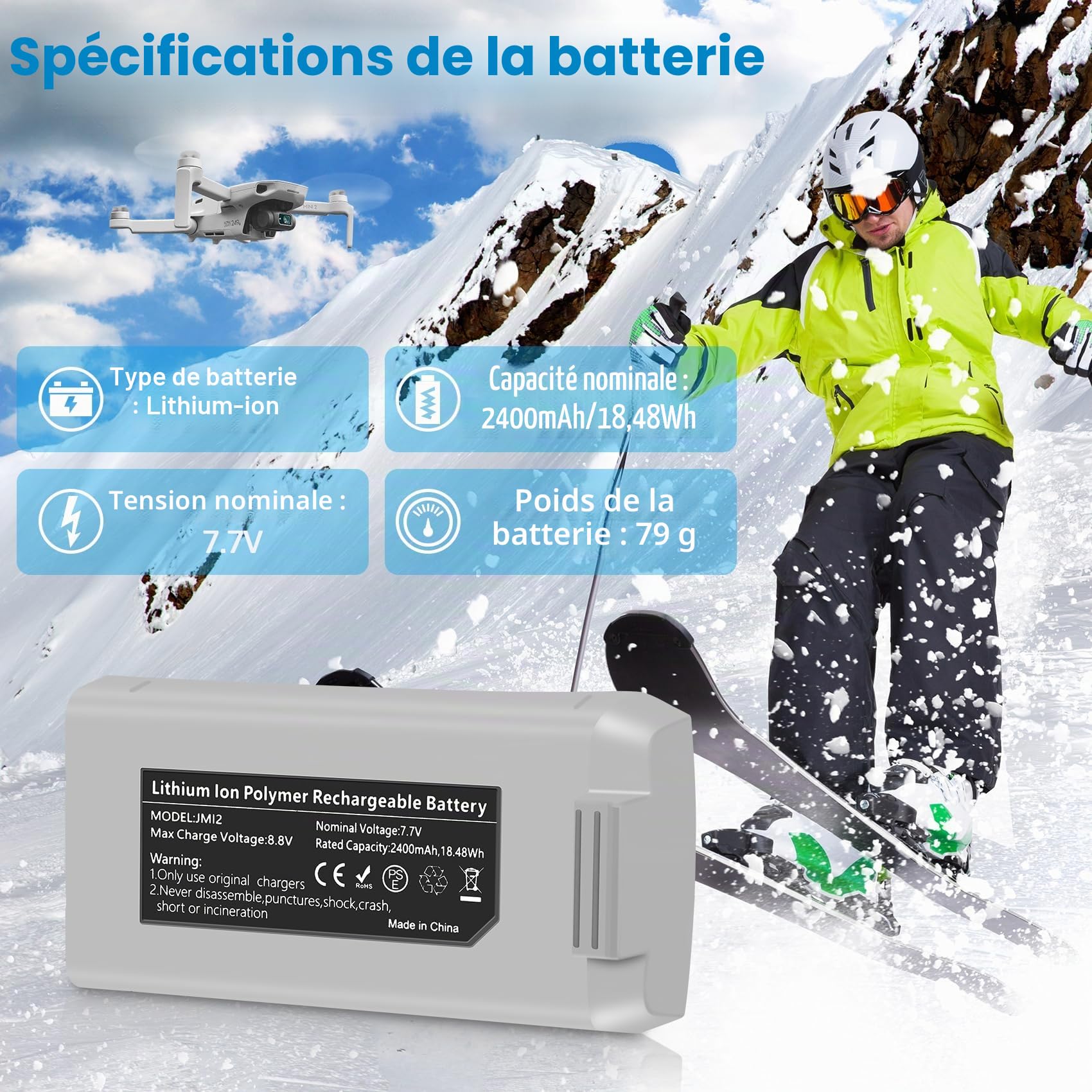 Fantasyo 2400mAh Batterie pour DJI Mini 2/4K/2 SE/SE, 7,7 V, 31 Min Autonomie, Station de Recharge Incluse