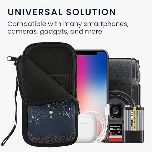 Miniatura 4 de kwmobile Funda de neopreno para smartphone talla XL - 6.76.8 pulgadas - Funda protectora para teléfono - Tarjeta de tarot azul oscuroamarillonegro