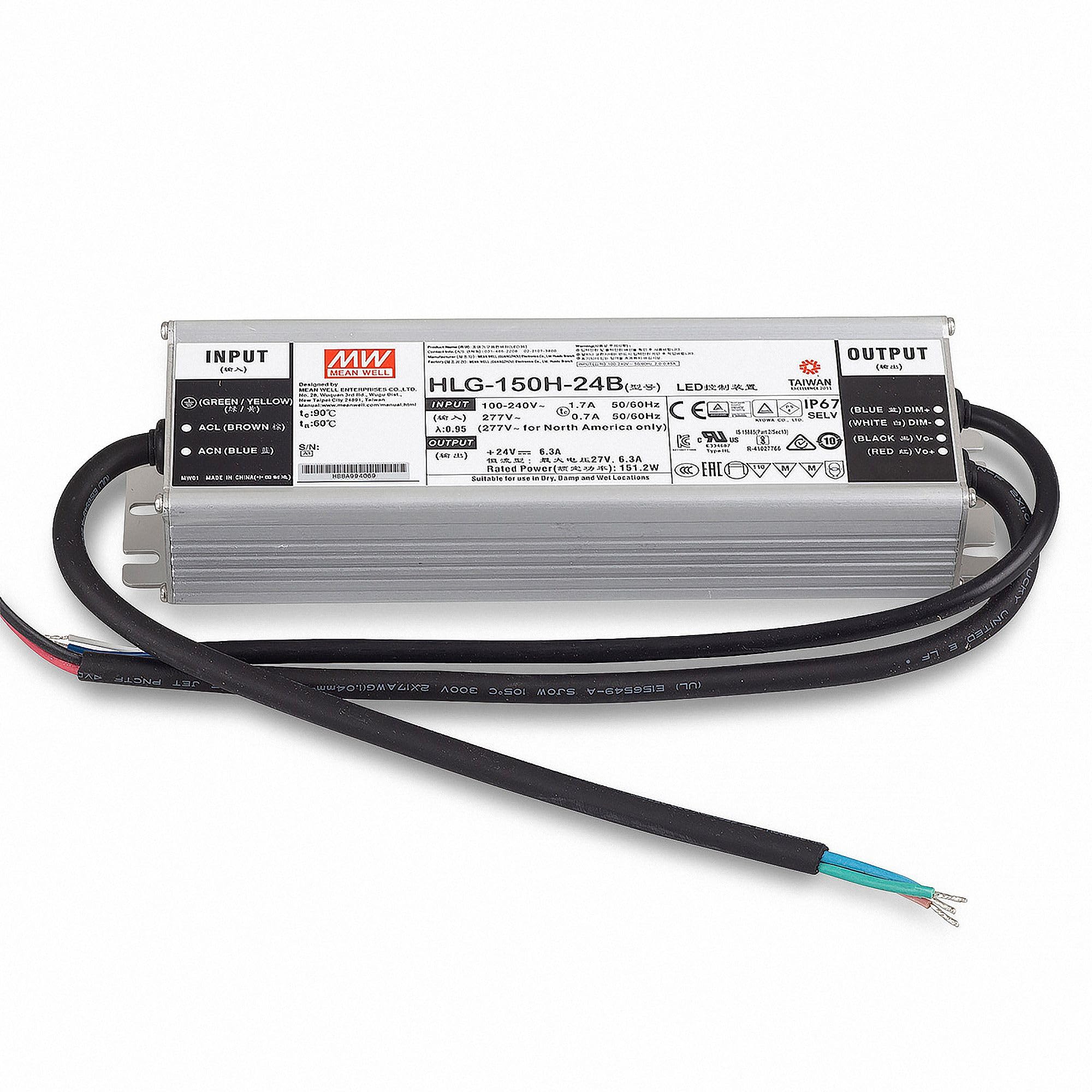MeanWell HLG-150H-24: 24V/150W IP67-Netzteil/IP67-Trafo