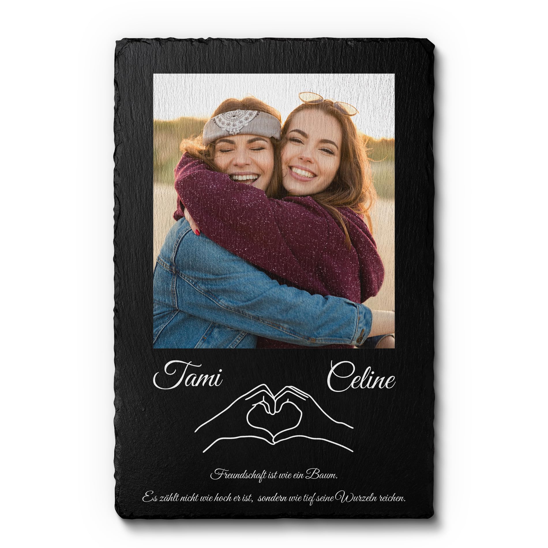 CHRISCK design Personalisierter Schieferstein mit Foto - Geschenke für Freundinnen - Geschenkidee Schwester - Fotogeschenk für beste Freundin - Schieferplatte Wanddeko mit Bild bff besties