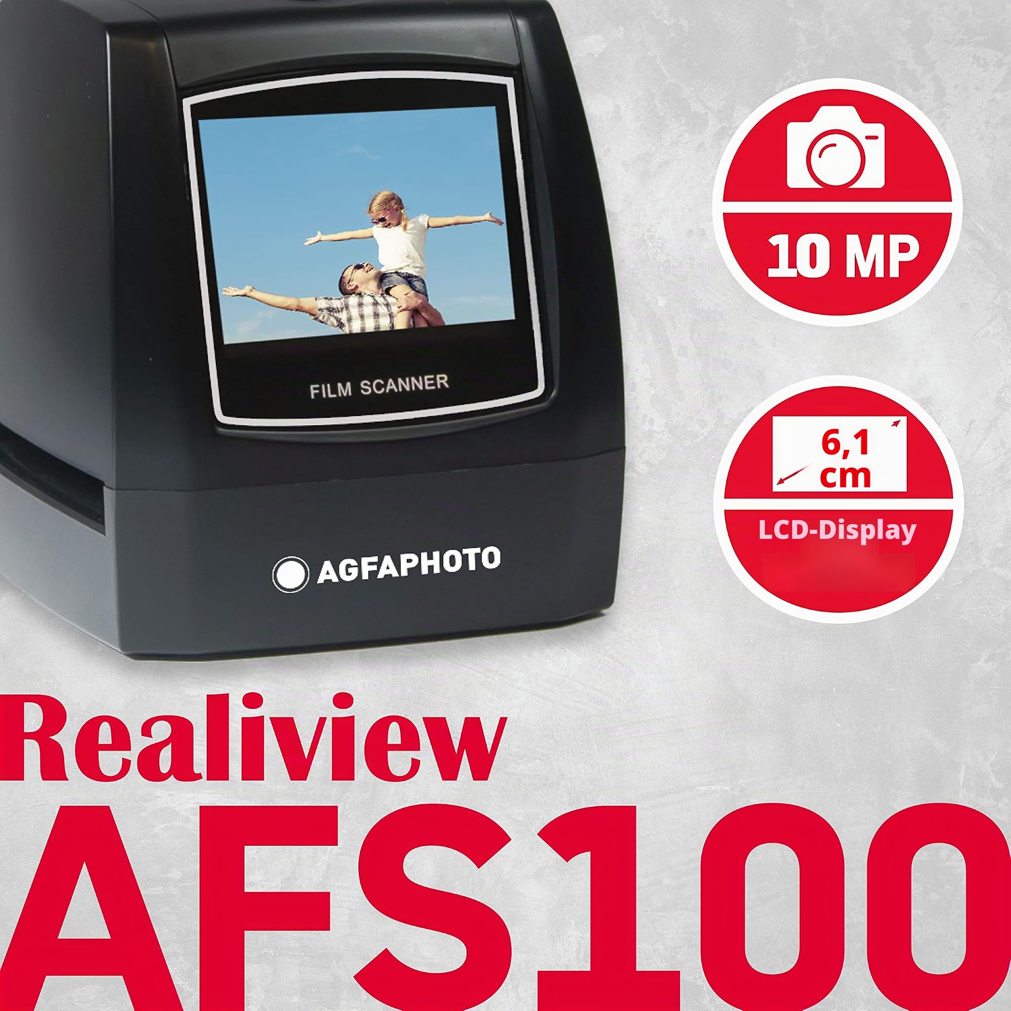 AgfaPhoto – Digitale Filmscanner – Realiview AFS100 – 10 MP, 2,4" LCD-Bildschirm – 35-mm/135-Dias und Negative – Schwarzweiß-Negative – Inklusive Kabel und Halterungen