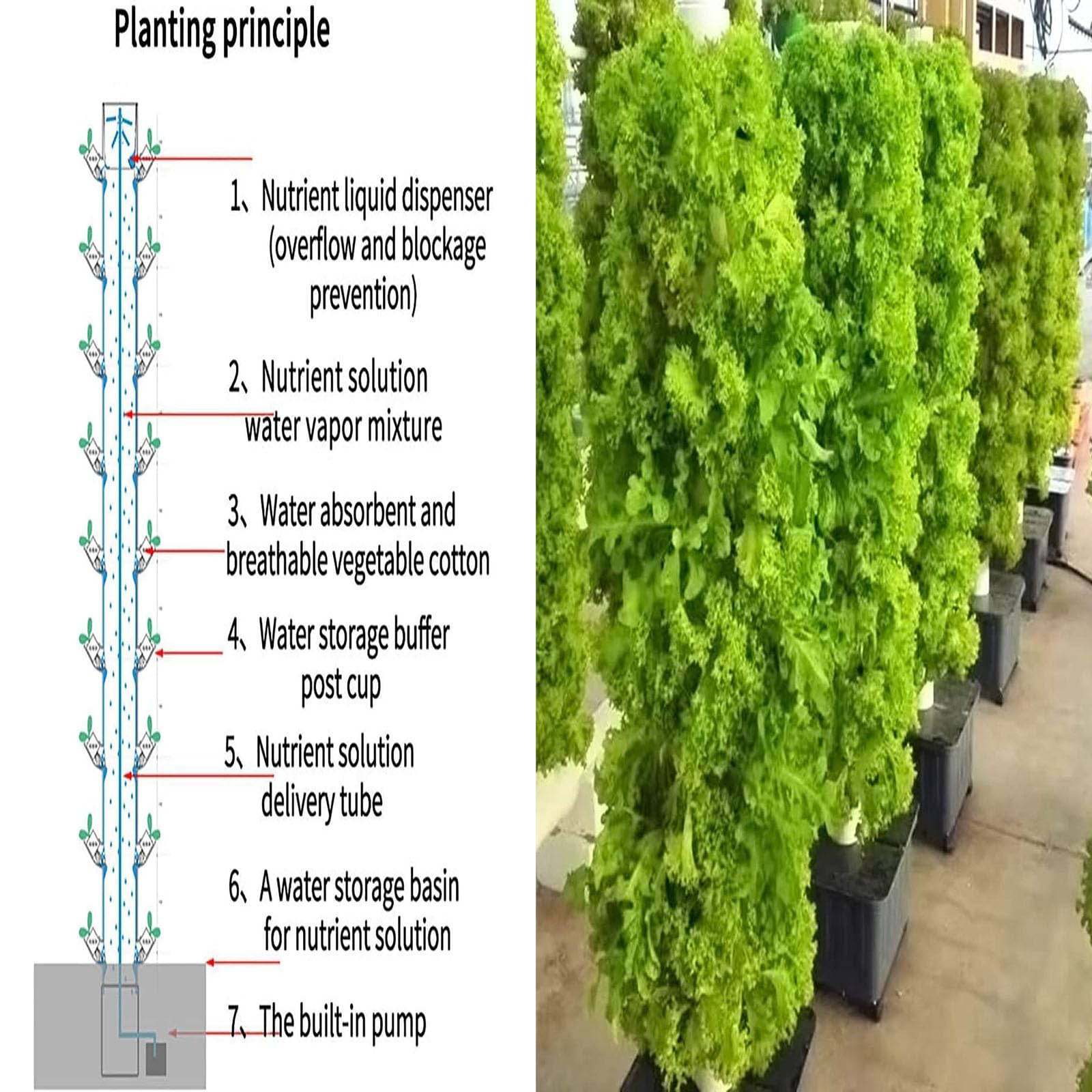 Vertical Hydroponic System 45-Plant Vertical Hydroponic Tower System -  Indoor Gardening With Water Pump 45 Plant Hydroponics Kit, image size:1600x1600