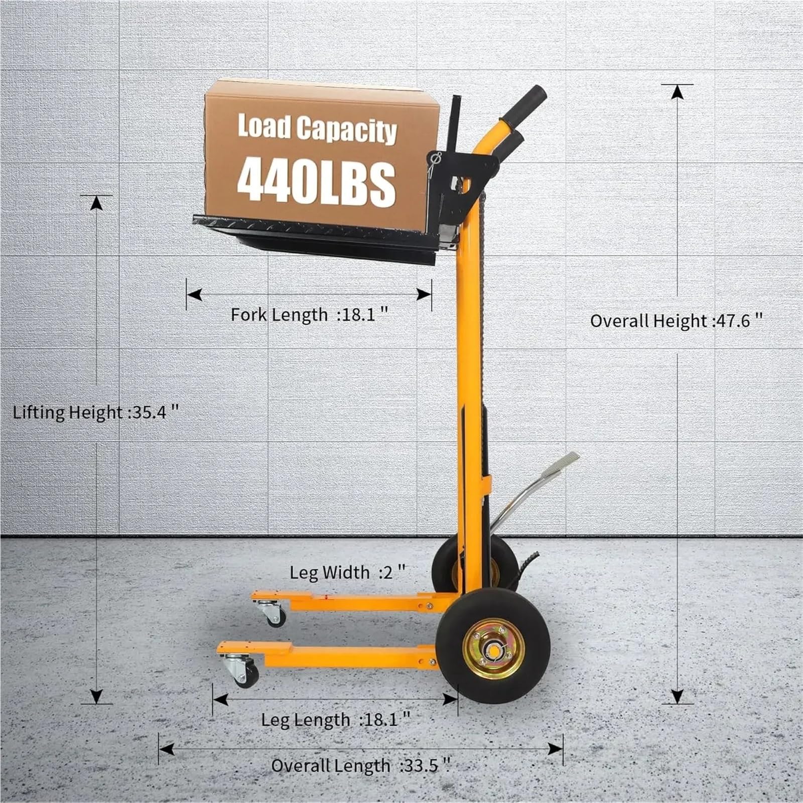 Transpallet manuale per impieghi gravosi, capacità 200 kg, con verricello e volanti, altezza di sollevamento 89,9 cm per magazzini, industriali e logistici