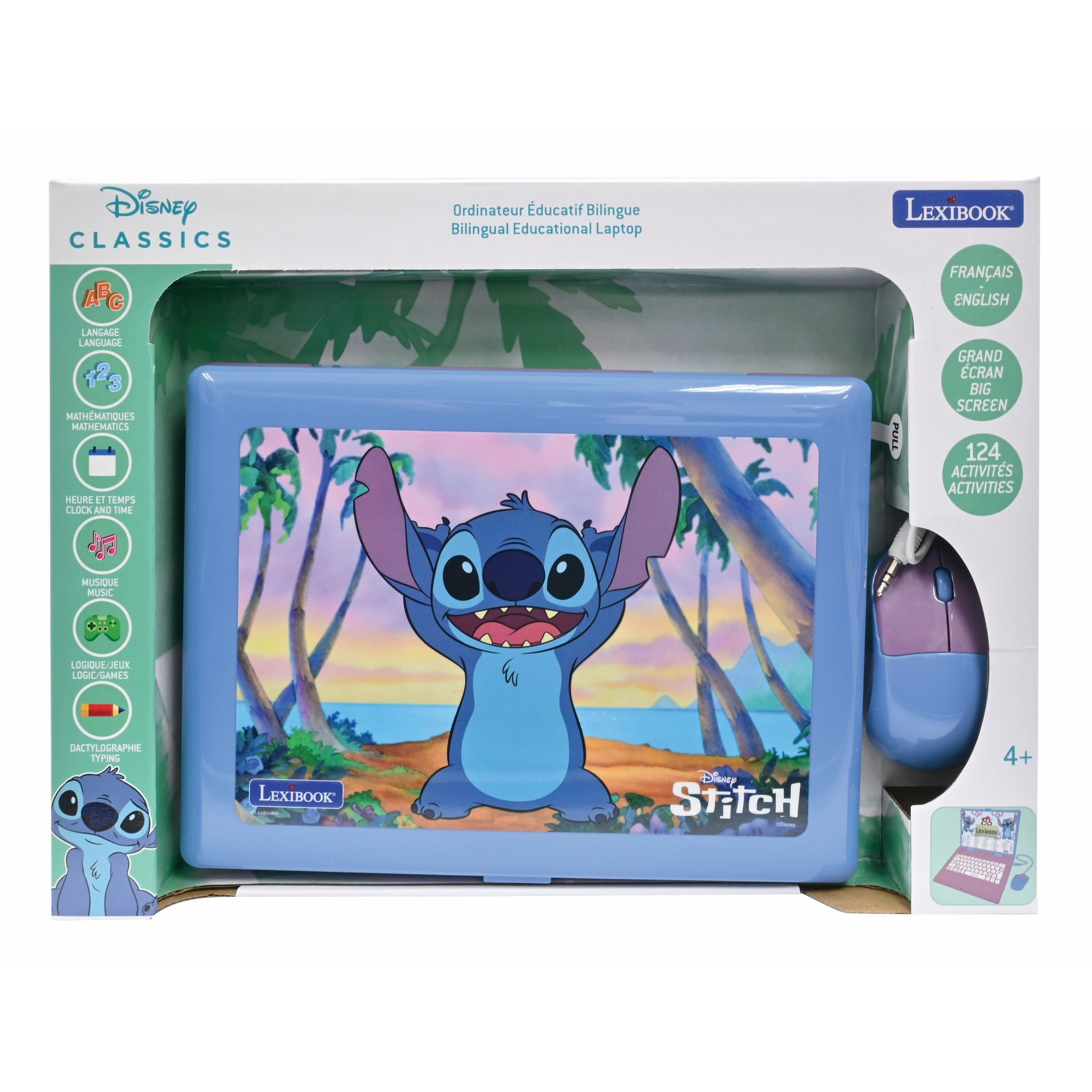 Lexibook Disney Stitch - Ordenador portátil Educativo bilingüe inglés/francés, 124 Actividades de Idioma, Escritura, matemáticas, lógica, música y Juegos, niños y niñas, JC598Di1LXB