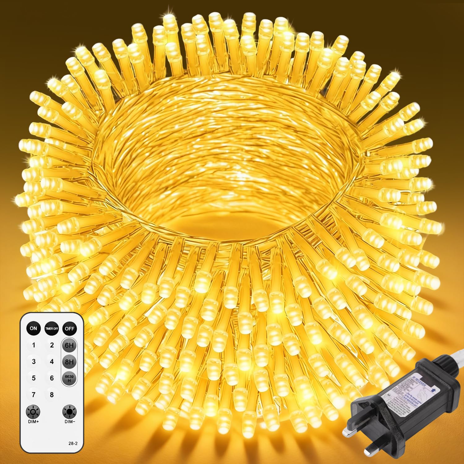 60M 600 LED Fairy Lights Plug in, Warm White String Lights with Remote, 8 Modes 3 Timers 4 Brightness