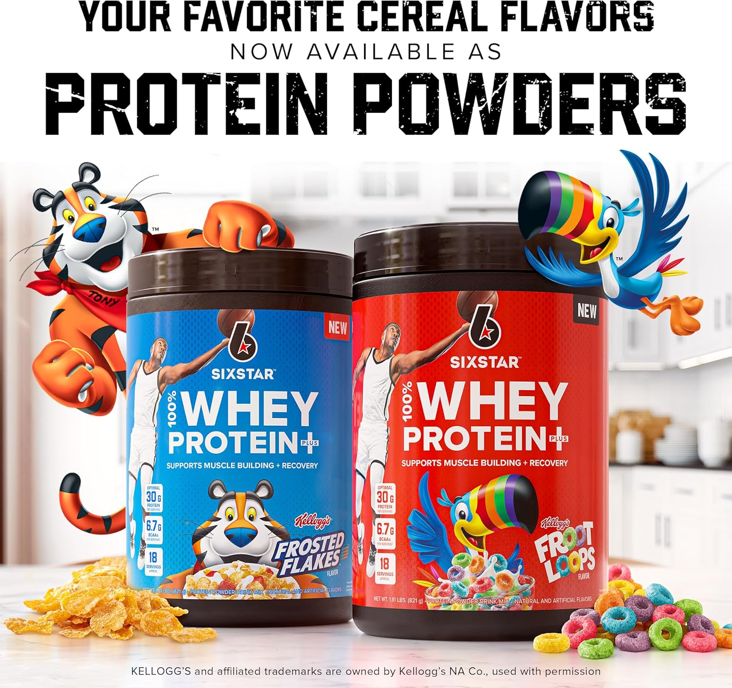 Six Star Whey Protein Powder Plus Kellogg's Froot Loops & Frosted Flakes Flavors | 30g Protein | Muscle Builder for Men & Women | 1.8lb Each