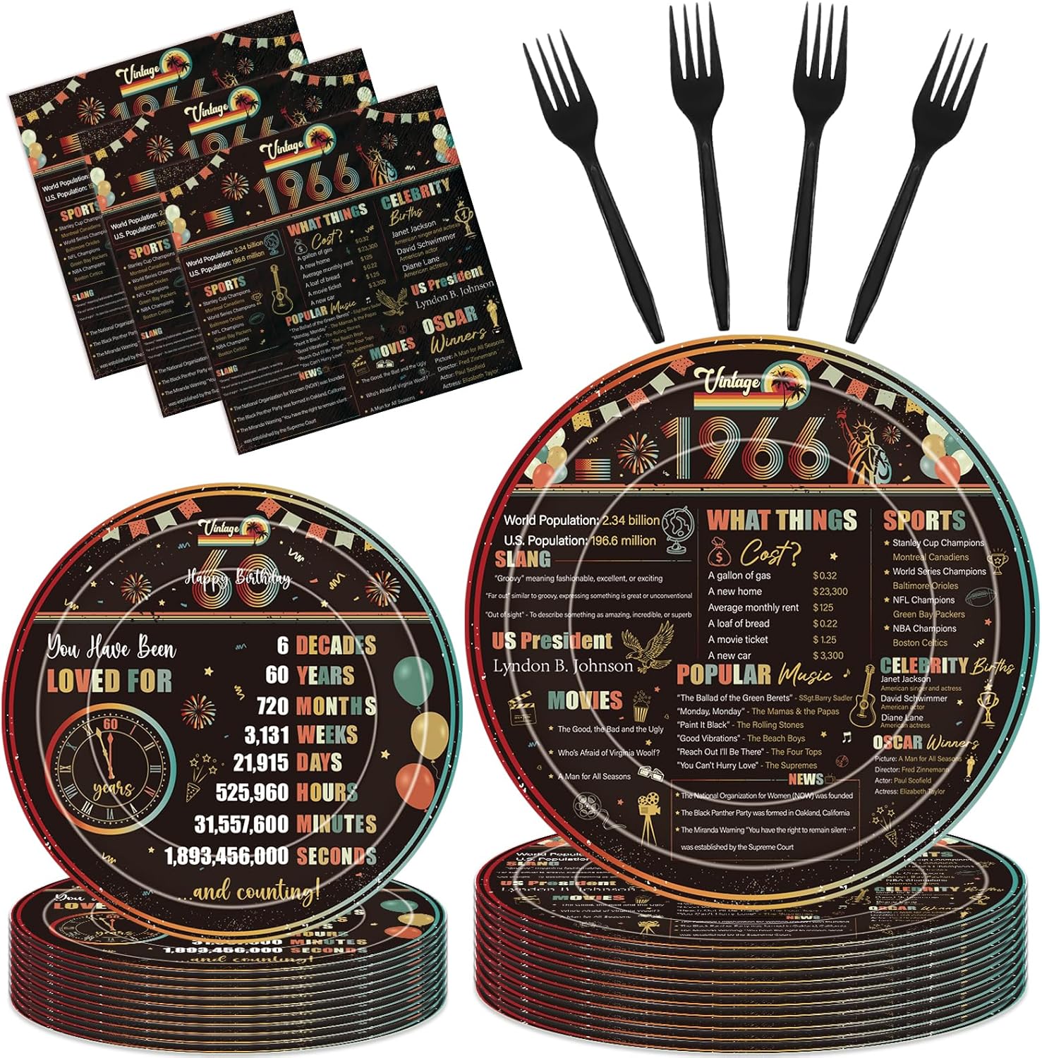 Vintage 60th Birthday Decorations - 192 Pcs Retro Sunset Party Paper Table Honeycomb Centerpieces, Happy Cheers to 60 Year Old Back in 1966 Bday Photo Booth Props Decor Supplies for Men Women