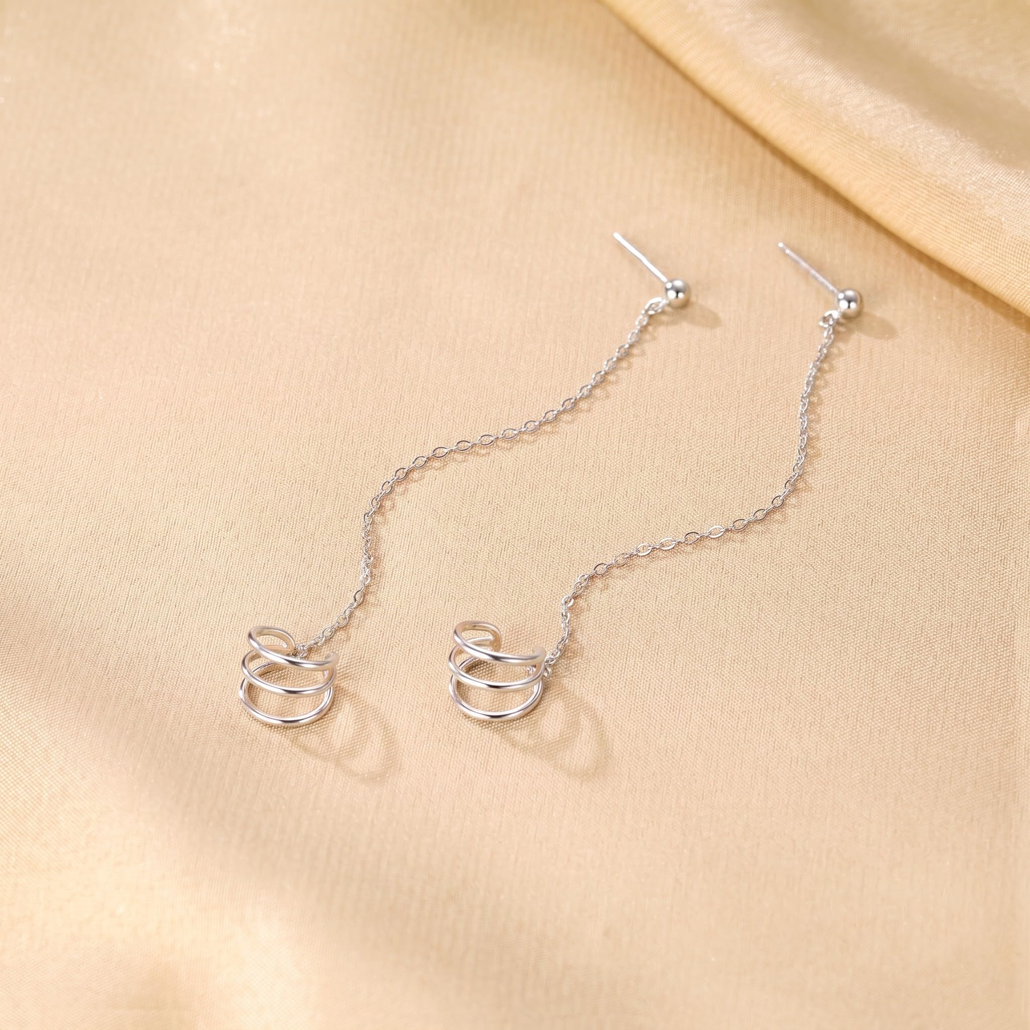 SLUYNZ 925 Orecchini Polsino in Argento Catena per Donne Ragazze Adolescenti Orecchini Leccapiedi Borchie (A-Silver)