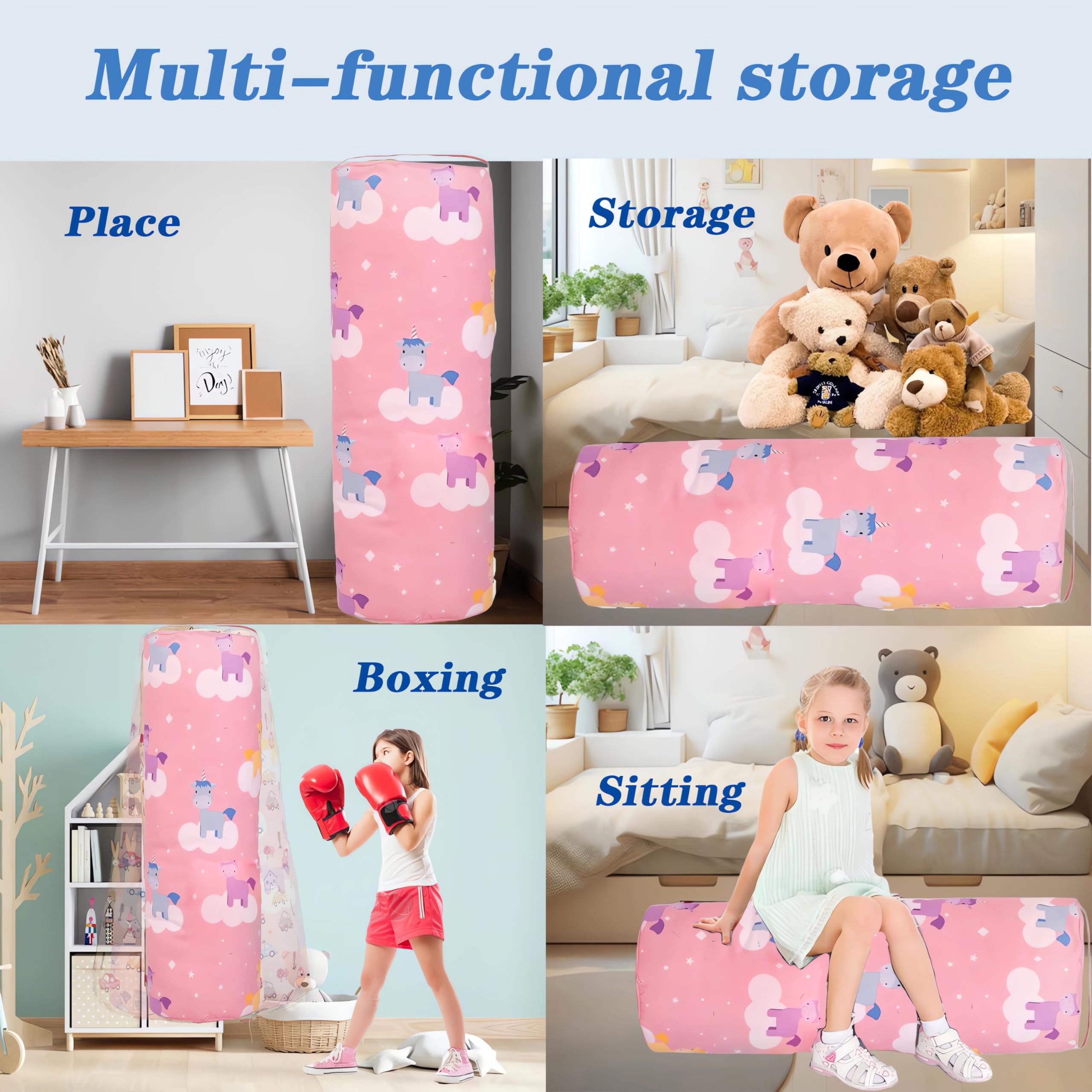 Sacchi a Fagiolo/Fodera per pouf cilindrica, Contenitori a Colonna Per Giocattoli Di Peluche, Oggetti e Sedili Per Bambini, Ragazzi e Ragazze, Telo Da Vela, Divano Per Bambini (Non Imbottito) (C)