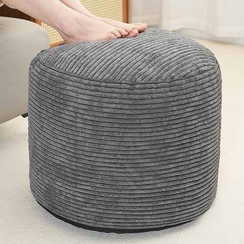 Puf otomano relleno de espuma redondo moderno relleno de espuma pufs de pana para sala de estar, silla decorativa de 20 x 15 pulgadas, puf Gris