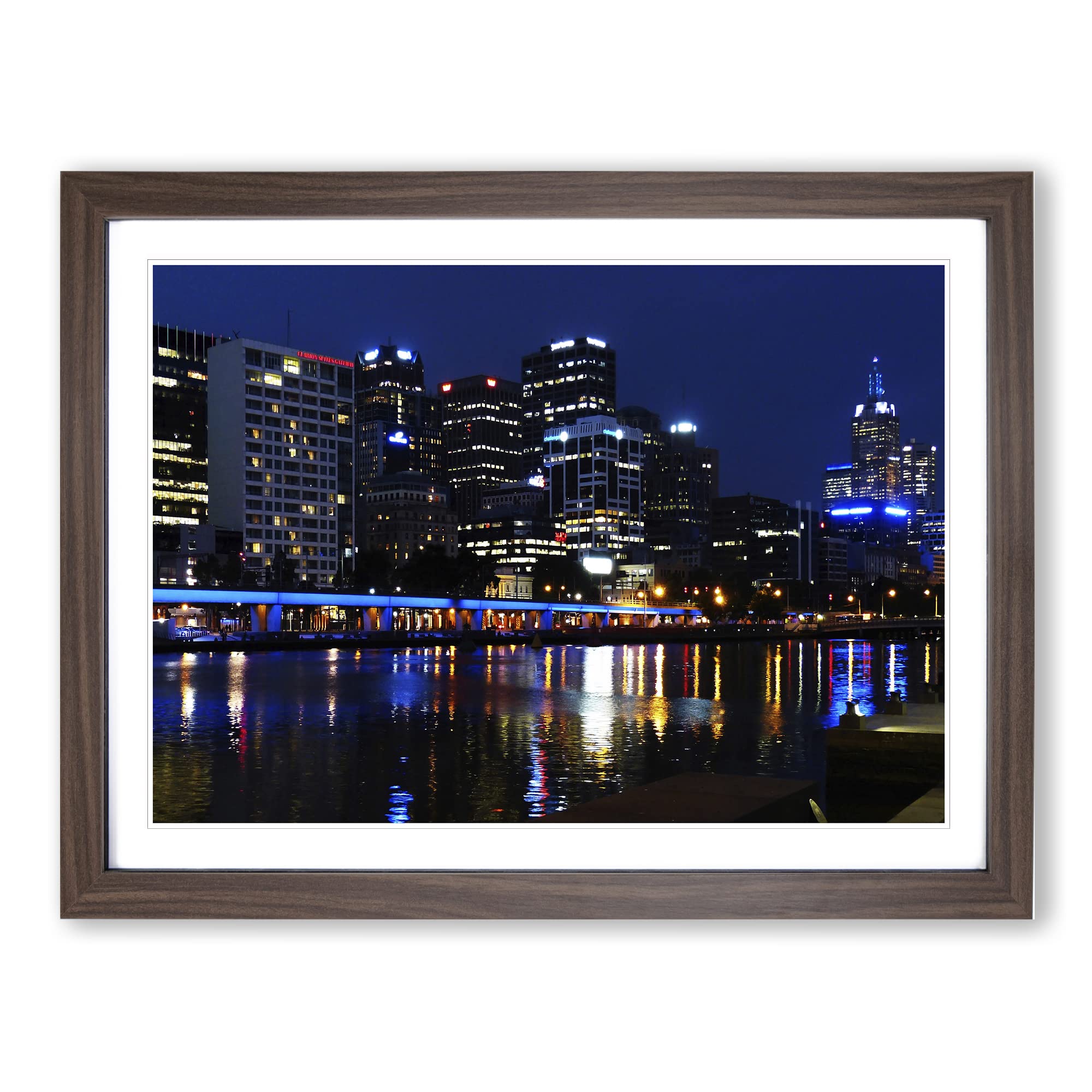 Melbourne At Night Australia Skyline Modern Framed Wall Art Print