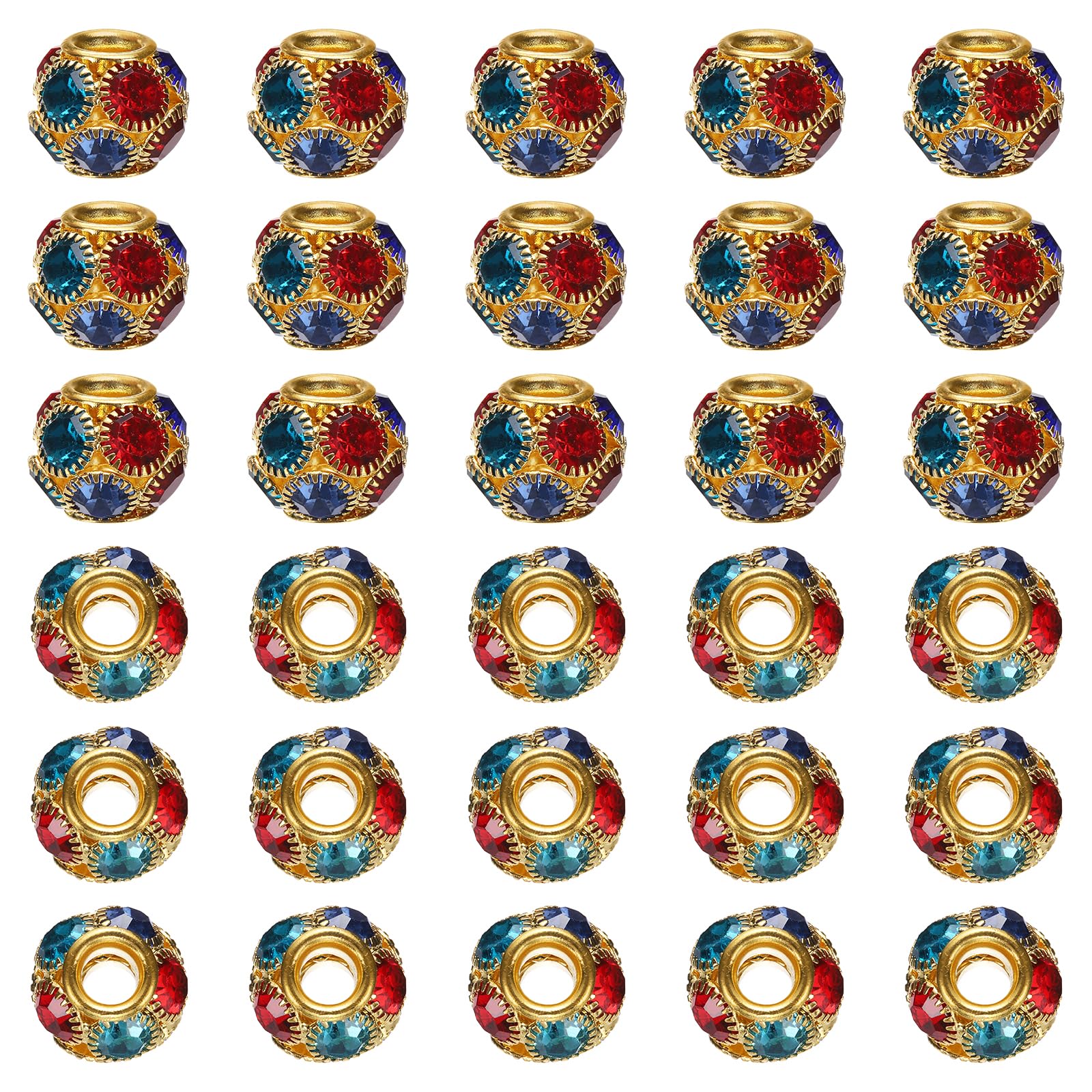 sourcing map 30Pcs Rhinestone Rondelle Spacer Beads, 14mm European Crystal Charm Craft Bead for Bracelet Making Necklace DIY Craft, Golden Colorful — image 1